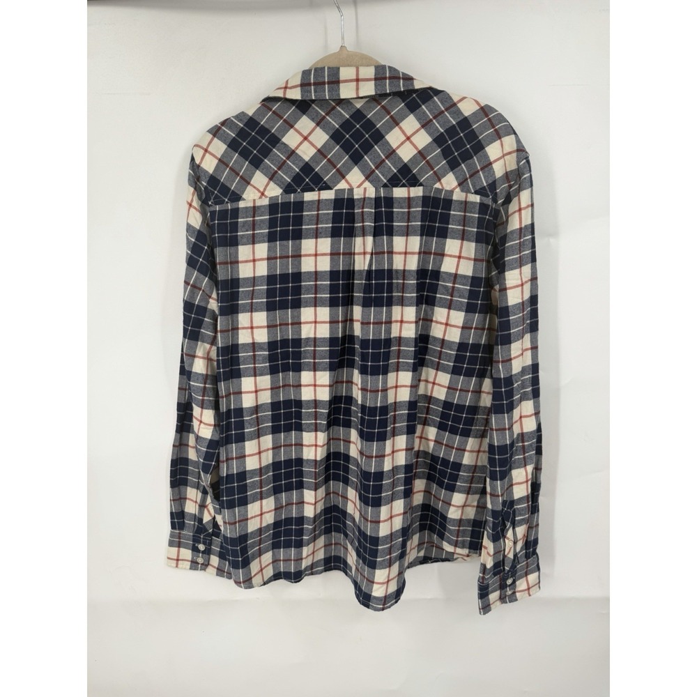 J. Crew‎ Factory Button Front Plaid Flannel Shirt Women L Blue Western Preppy - Picture 3 of 9